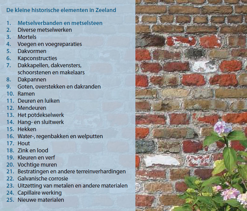 Inhoudsopgave - gids herstellen kleine historische elementen in Zeeland